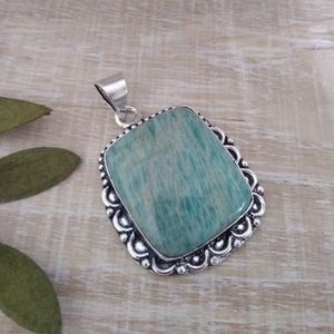 AMAZONITE  SQUARE SILVER STONE PENDANT NWOT.